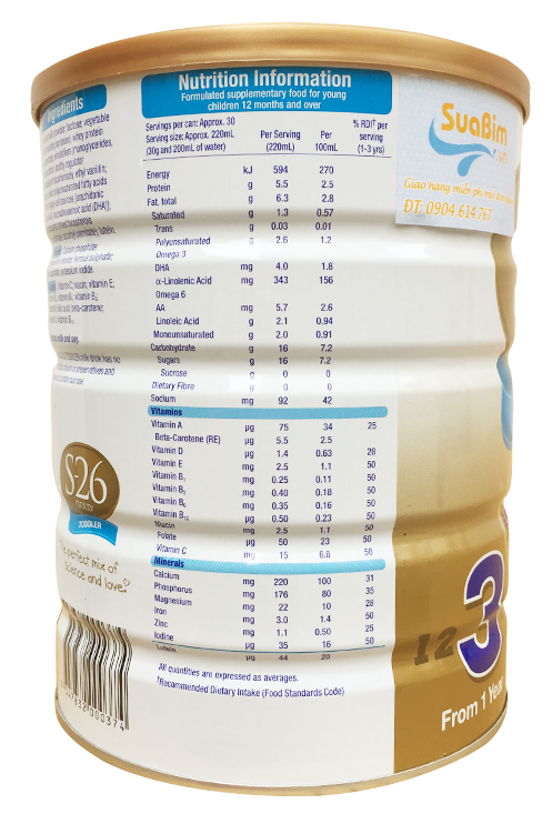 thành phần dinh dưỡng sữa s26 số 3