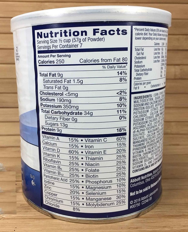 Thành phần dinh dưỡng Sữa Ensure Mỹ 297g