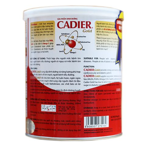Thông tin dinh dưỡng Sữa Cadier Gold