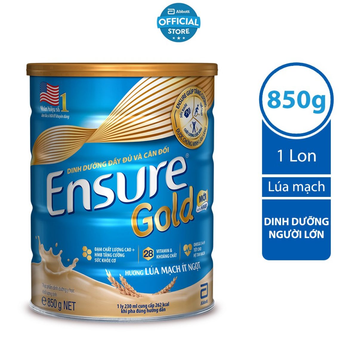 Sữa Ensure Gold 850g hương lúa mạch 