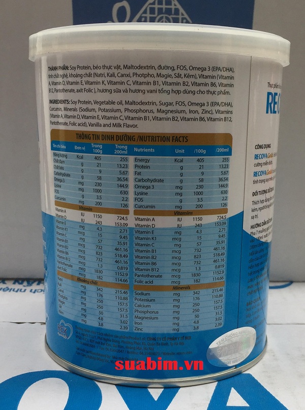 thành phần dinh dưỡng Sữa Recova Gold 400g
