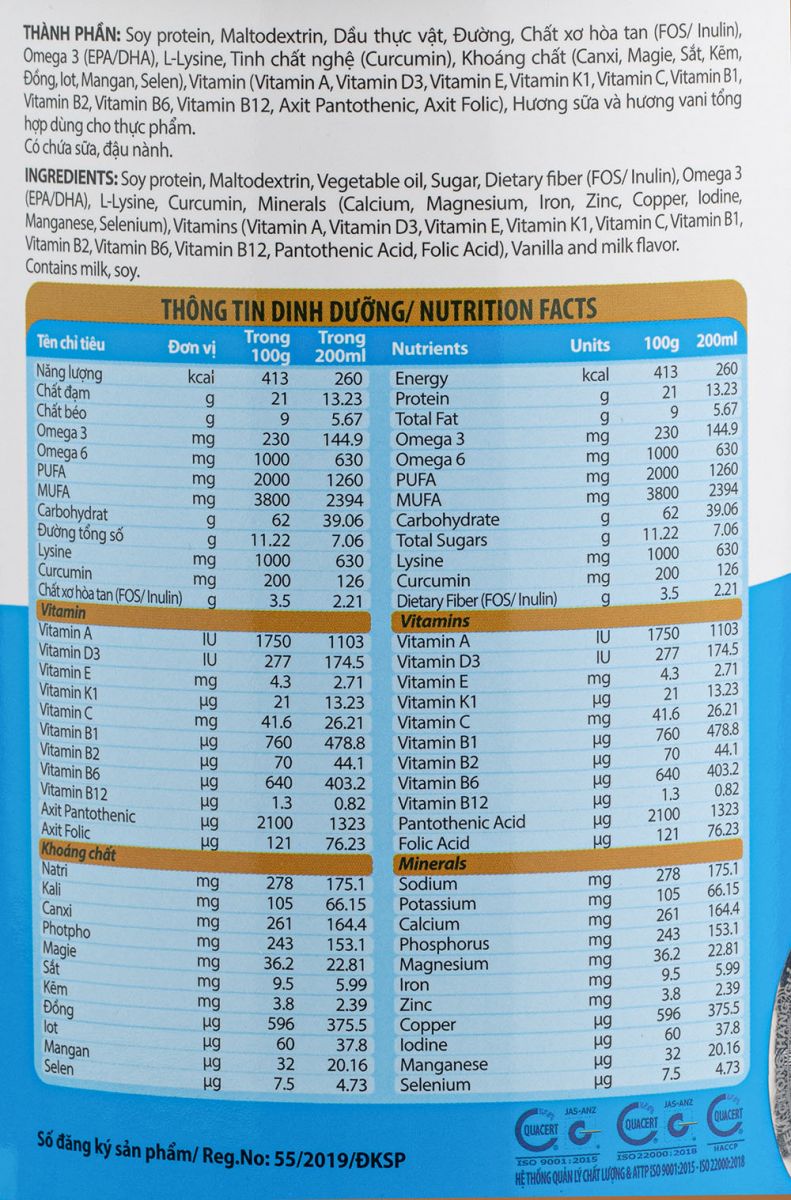 thành phần dinh dưỡng sữa recova gold 400g