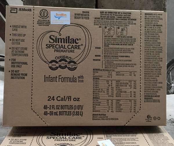 Thùng sữa similac special care 24 cho trẻ sinh non thiếu tháng, mỗi thùng gồm 48 ống, mỗi ống 59ml