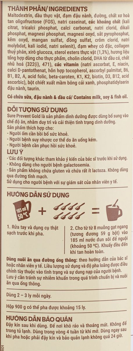 thông tin chi tiết sữa sure gold vinamilk