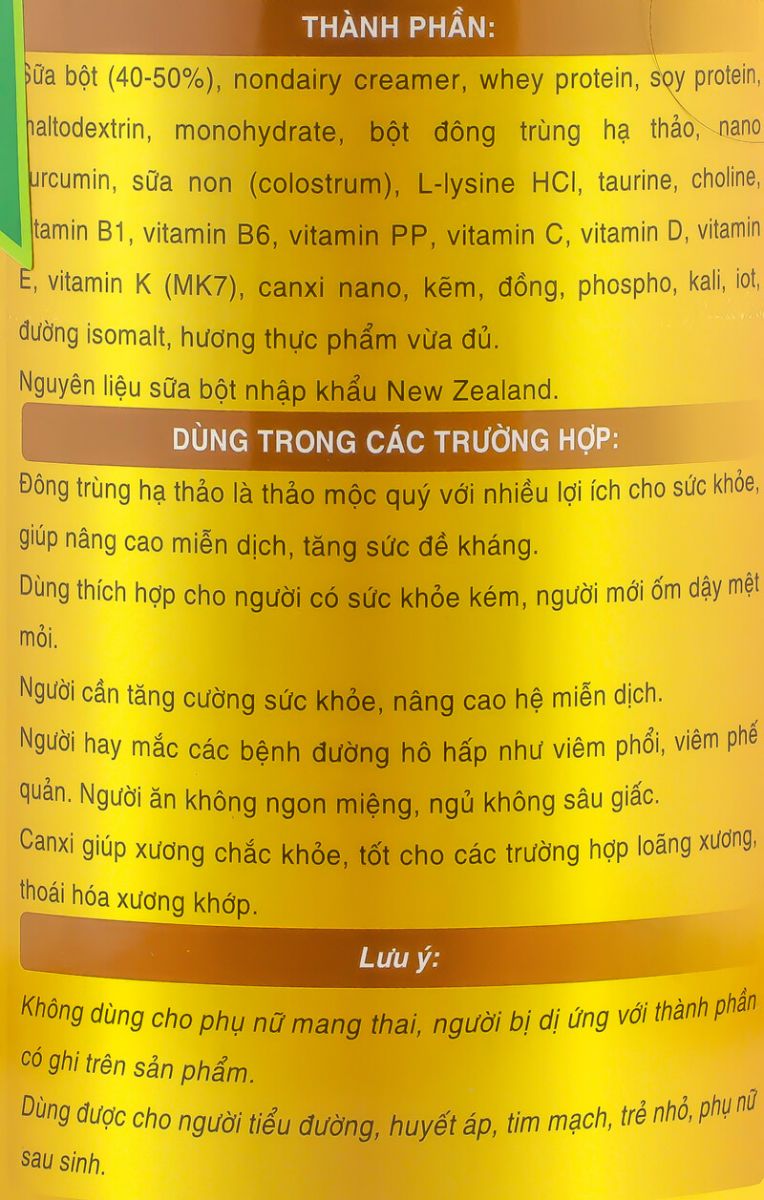 Thông tin chi tiết sữa non đông trùng hạ thảo